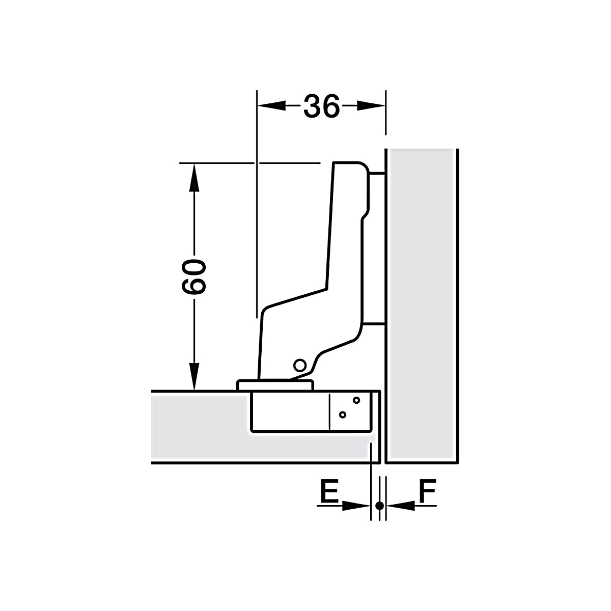 Bản lề Hafele Metalla A 110° tiêu chuẩn không giảm chấn - Lắp lọt lòng