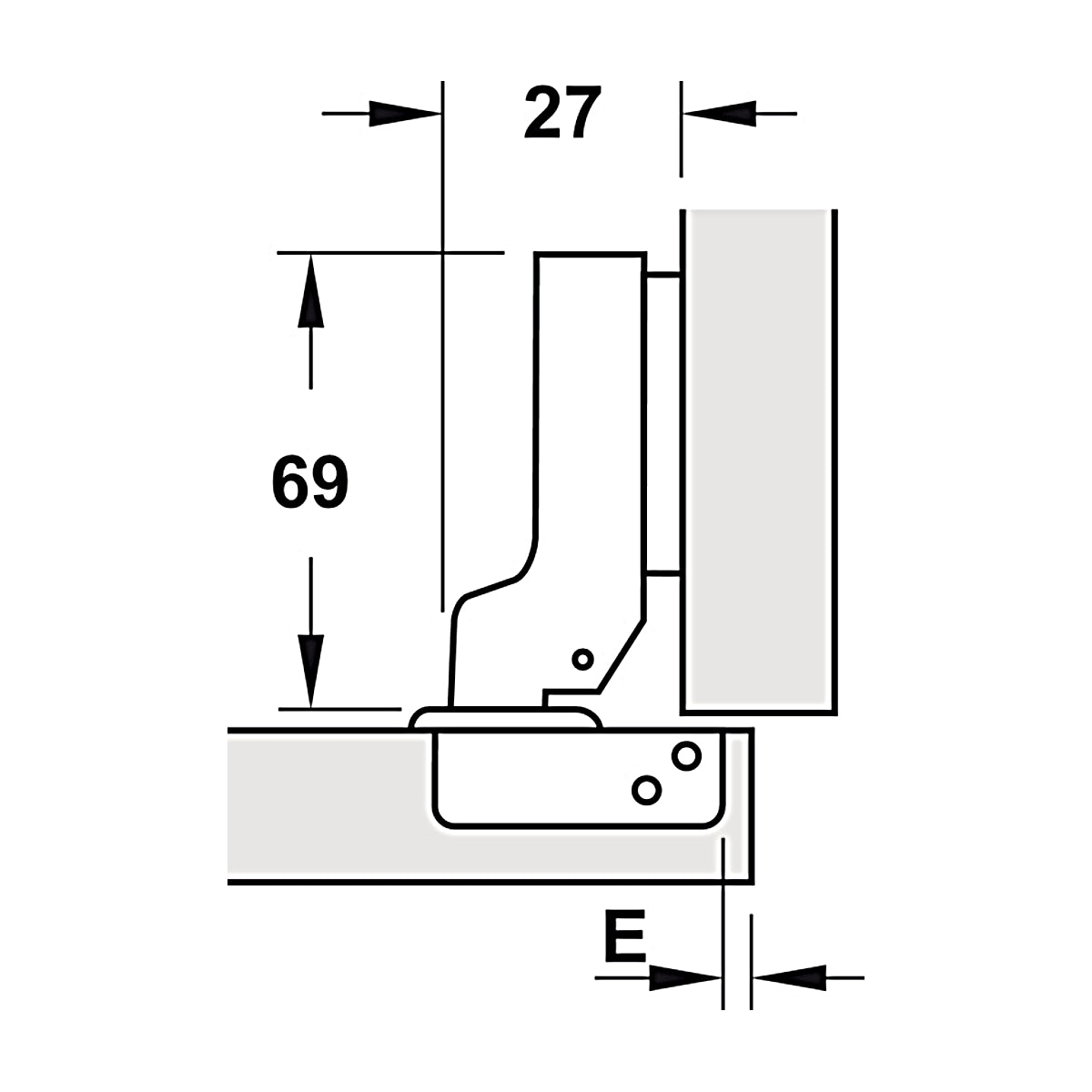 Bản lề Hafele Metalla SM 95° cho cửa gỗ dày - Lắp trùm nửa
