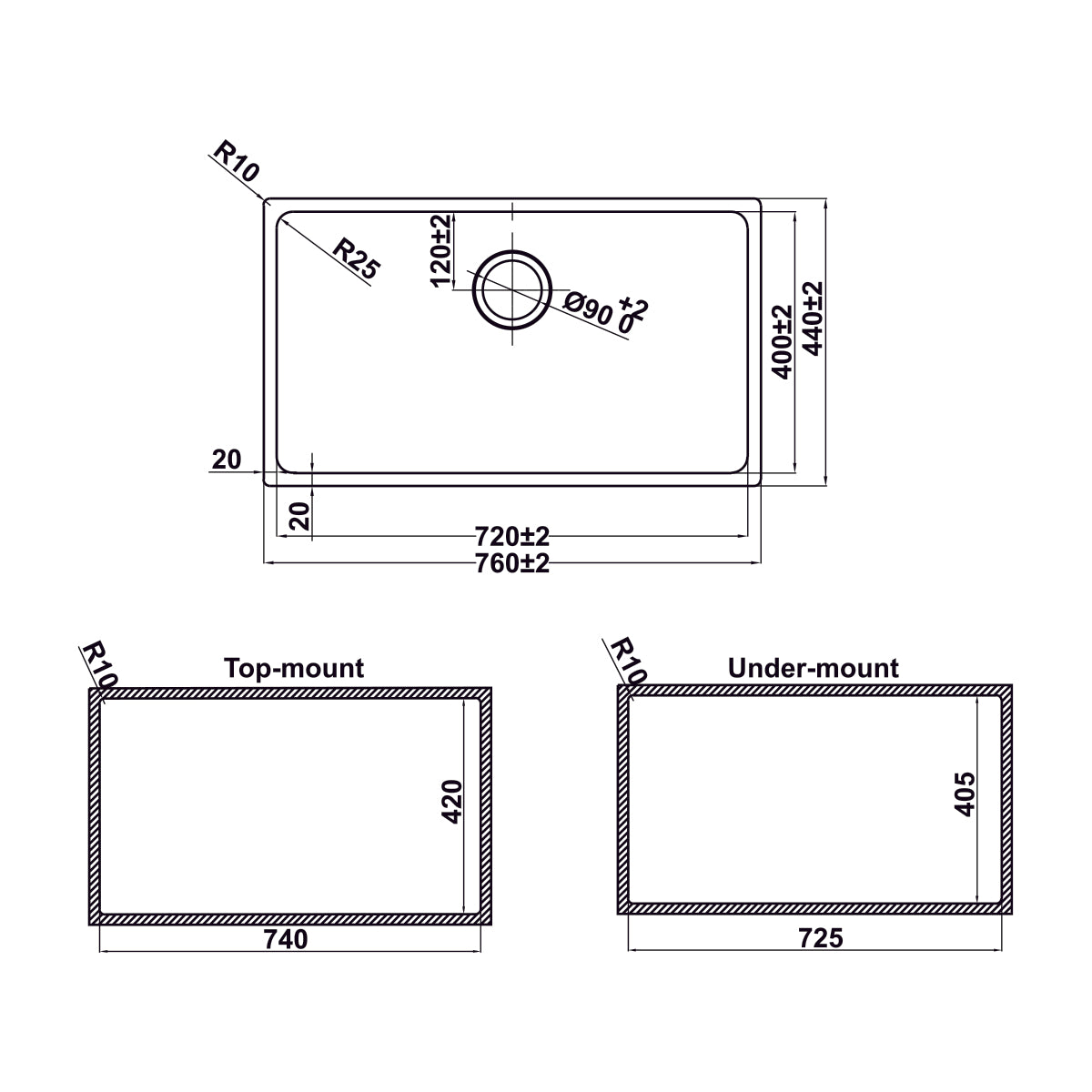 Chậu bếp Inox Hafele Satin R25 HS24-SSN1S-760