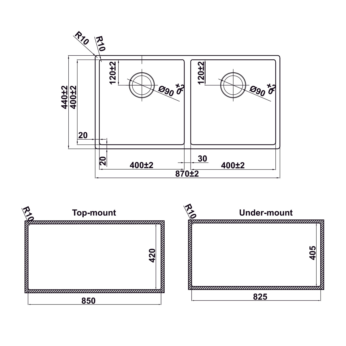 Chậu bếp Inox Hafele Satin R10 HS24-SSN2S-870