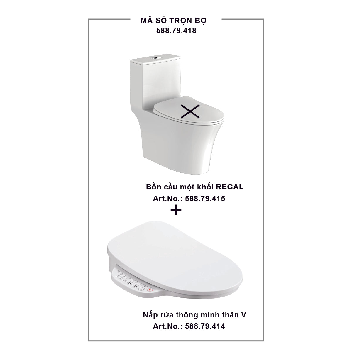 Bộ sản phẩm Bồn cầu một khối Hafele REGAL + Nắp 588.79.414