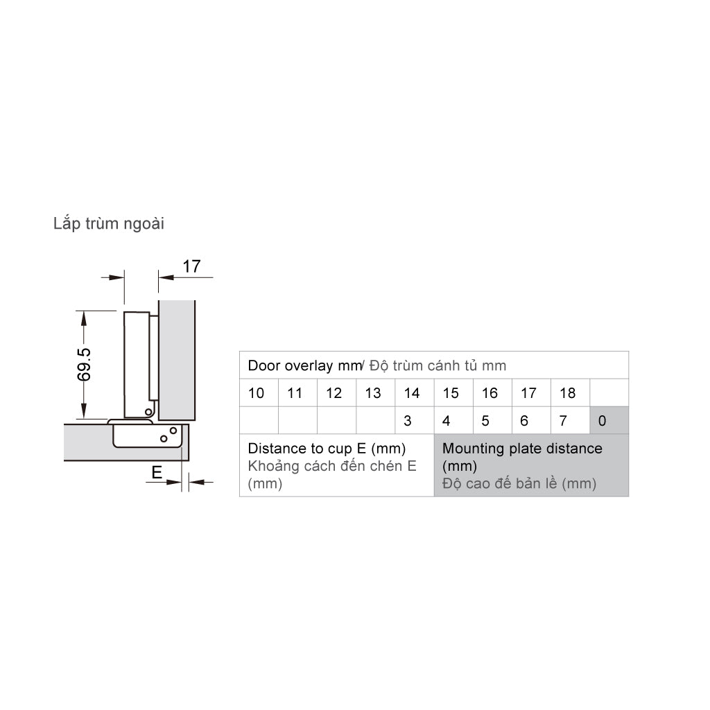 Bản lề Hafele METALLA SM 110 độ, giảm chấn, Inox 304, trọn bộ DIY