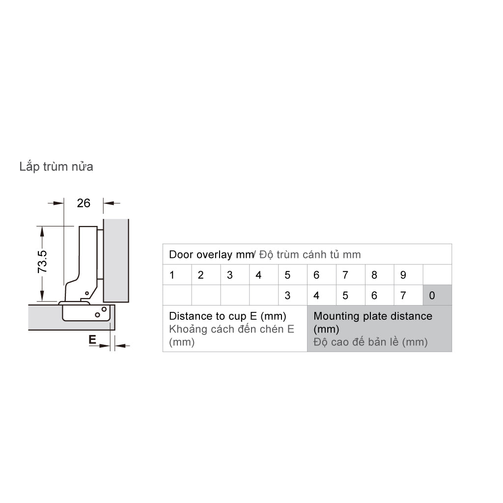 Bản lề Hafele METALLA SM 110 độ, giảm chấn, Inox 304, trọn bộ DIY