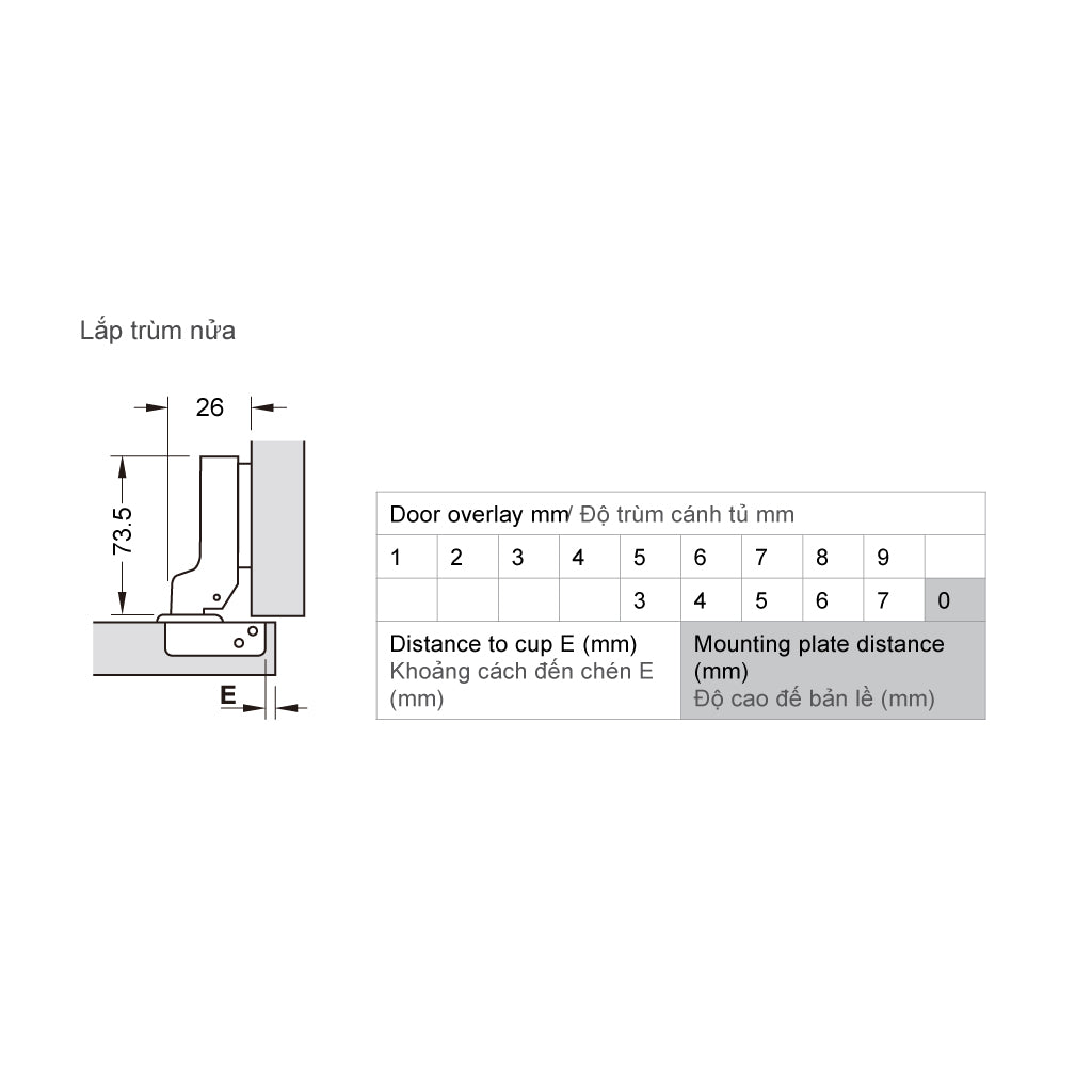 Bản lề Hafele METALLA A 110 độ, giảm chấn, trọn bộ DIY