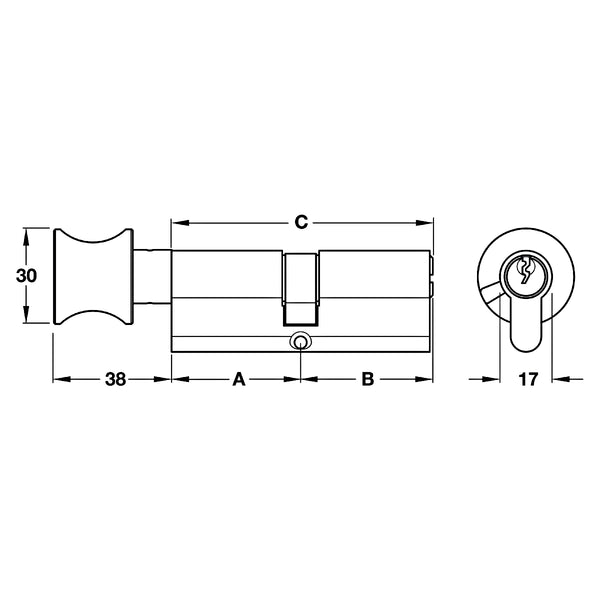 Ruột khóa Hafele 1 đầu chìa, 1 đầu vặn 65mm